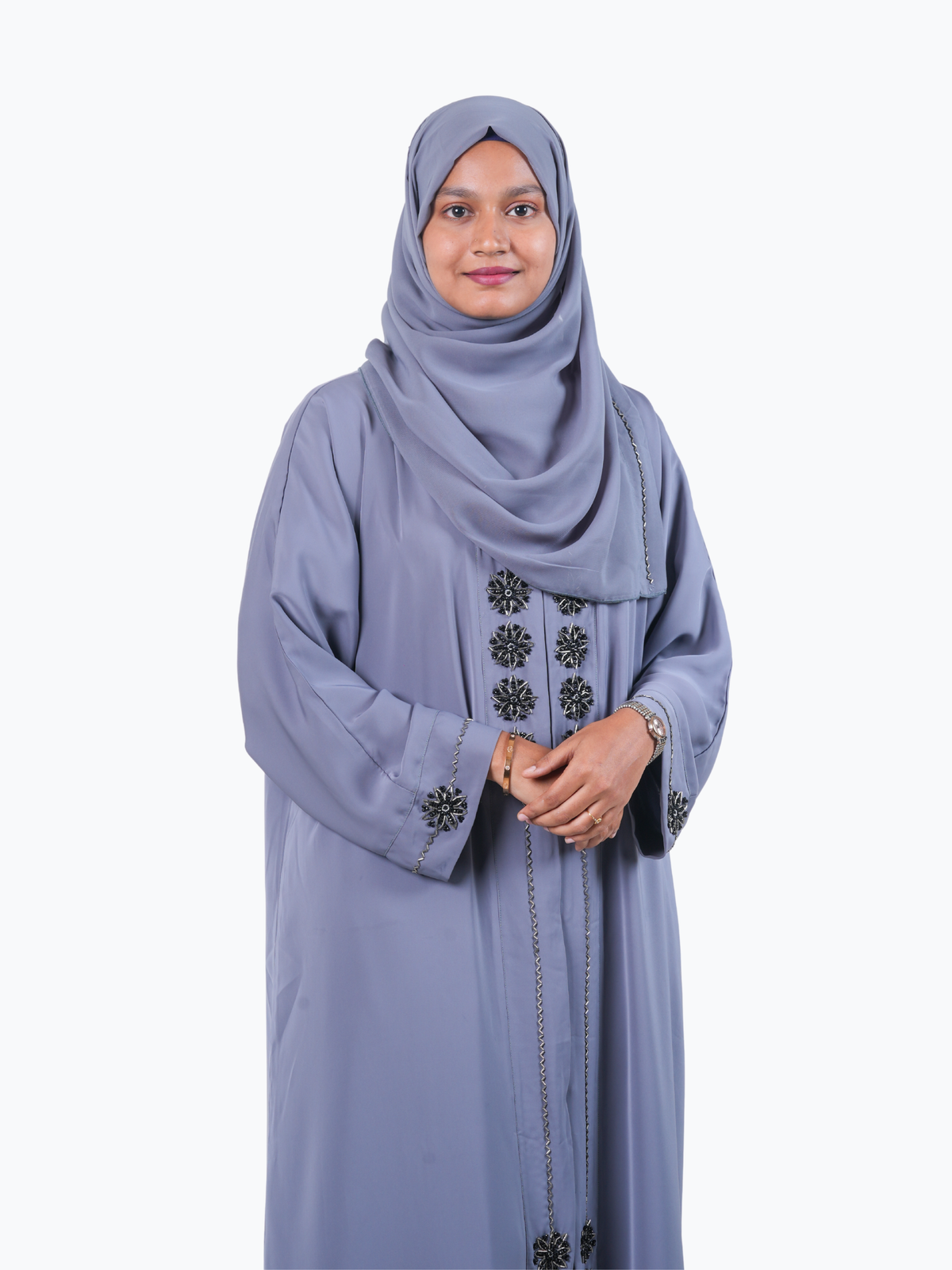 The Floral Bead Abaya in Muted Grey